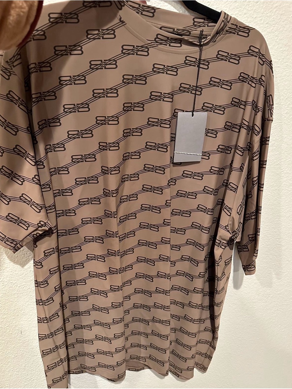 Balenciaga Men's Short-Sleeve Tee in Light Brown with Graphic Pattern